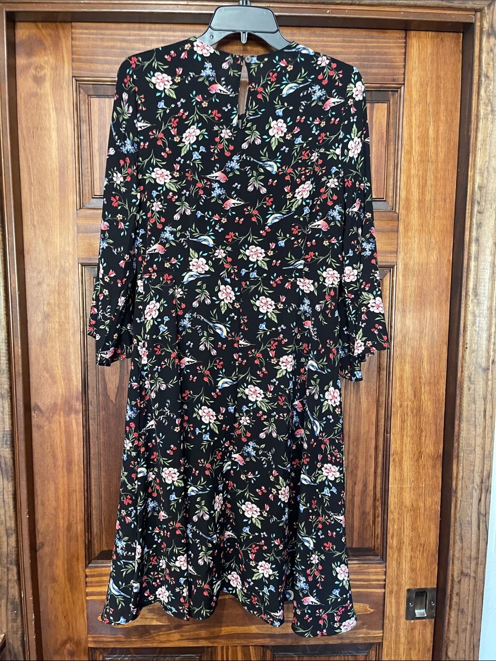 I. Madeline Black Floral Midi Dress with Pink & Green Accents L - Picture 7 of 7